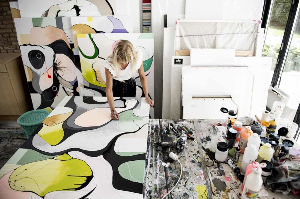 WOKING IN THE STUDIO ARTIST CHRSTINA JULSGAARD REPRESENTED BY OOV GALLERY